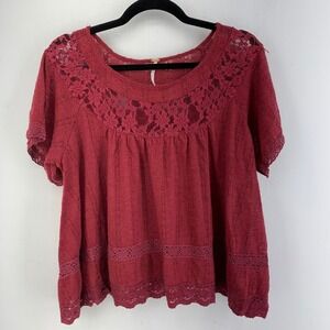 Free People Women XS Lace Crochet Boho Crop Top Relaxed Floral Peasant Ethereal
